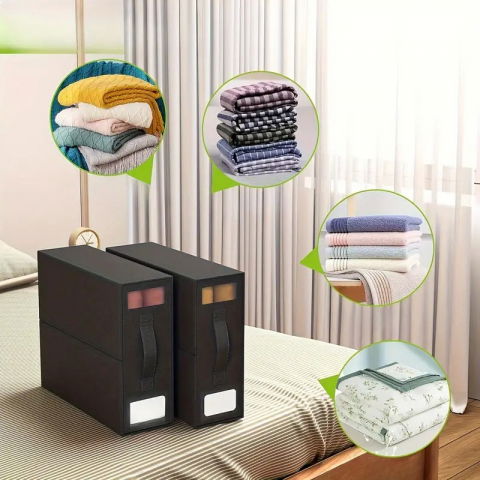 Cutie depozitare lenjerii de pat, pliabila, capacitate 18l, 38x33x12 cm, din panza oxford cu pp incorporat, fereastra vizibila, negru [2]