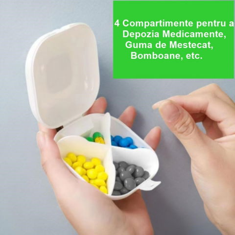 Cutie depozitare medicamente, 4 compartimente, inchidere etans, portabila, patrat, alb/negru, pp, 7.6x2.9x7.8 cm [4]