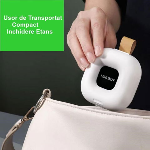 Cutie depozitare medicamente, 4 compartimente, inchidere etans, portabila, patrat, alb/negru, pp, 7.6x2.9x7.8 cm [1]