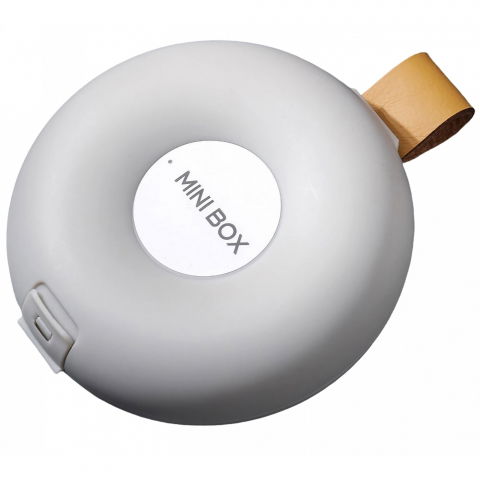 Caserole, genți termice și organizatoare pastile - Cutie depozitare medicamente, 6 compartimente, inchidere etans, portabila, rotund, alb/gri, pp, 8.4x2.9x8.5 cm