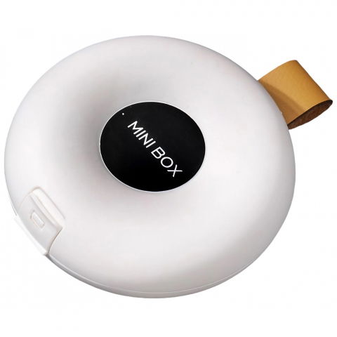 Caserole, genți termice și organizatoare pastile - Cutie depozitare medicamente, 6 compartimente, inchidere etans, portabila, rotund, alb/negru, pp, 8.4x2.9x8.5 cm