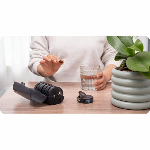 Cutie depozitare medicamente, 7 zile, 14 compartimente, cutie suport, recipiente detasabile, portabila, negru, 17.5x11x9.5 cm [2]