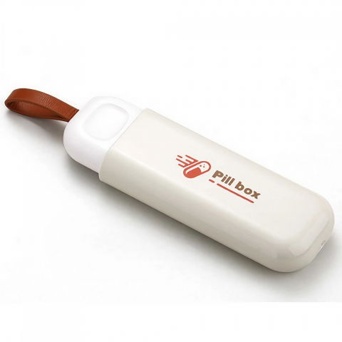 Caserole, genți termice și organizatoare pastile - Cutie depozitare medicamente, portabila, 3 compartimente, tip breloc, plastic, glisanta, alb, 10.7x3.6x1.6 cm