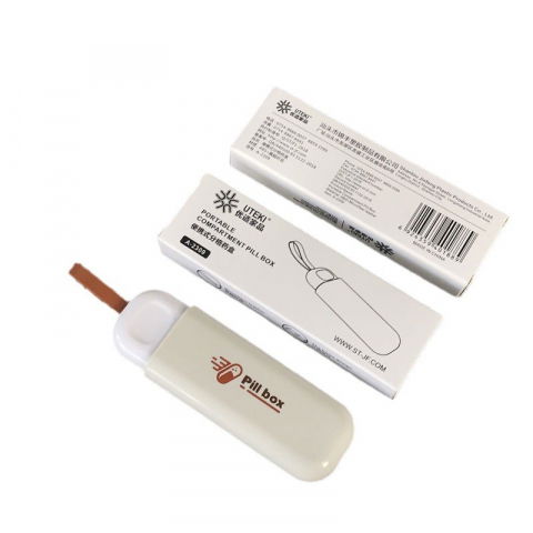 Cutie depozitare medicamente, portabila, 3 compartimente, tip breloc, plastic, glisanta, alb, 10.7x3.6x1.6 cm [5]