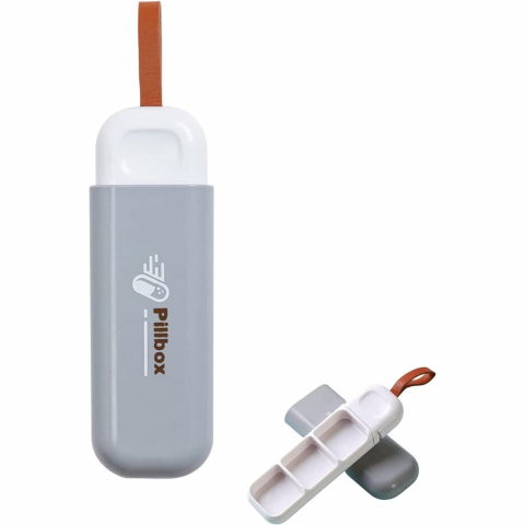 Cutie depozitare medicamente, portabila, 3 compartimente, tip breloc, plastic, glisanta, gri, 10.7x3.6x1.6 cm [2]