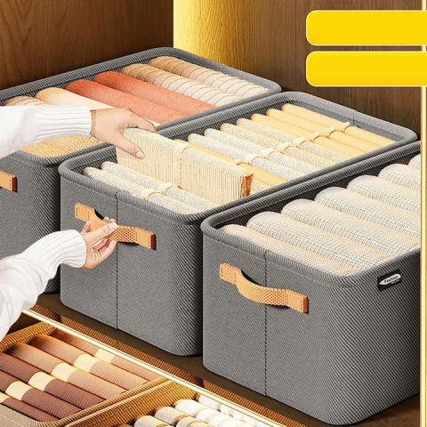 Cutie depozitare  pentru haine, lucruri, din textil cu cadru metalic, manere laterale, forma dreptunghiulara, 42 x 28 x 25 cm, volum 29 l, gri [2]