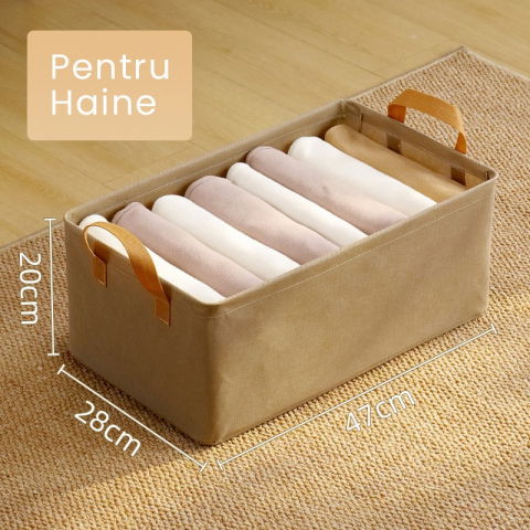 Cutie depozitare  pentru haine, lucruri, din textil cu cadru metalic, manere laterale, forma dreptunghiulara, 47 x 28 x 20 cm, volum 26 l, kaki [2]