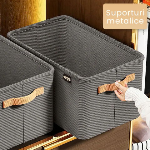 Cutie depozitare  pentru haine, lucruri, din textil cu cadru metalic, manere laterale, forma dreptunghiulara, 48 x 28 x 25 cm, volum 34 l gri [3]