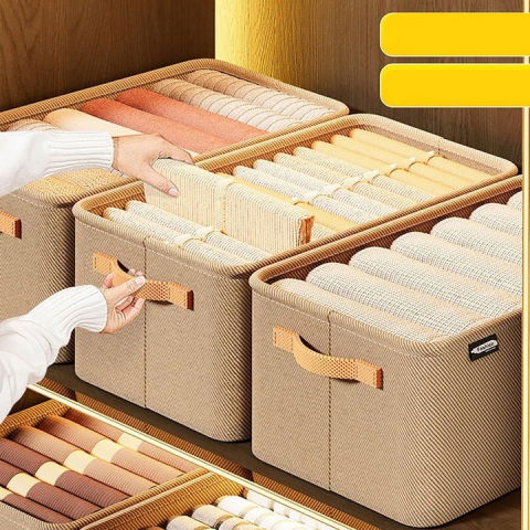 Cutie depozitare  pentru haine, lucruri, din textil cu cadru metalic, manere laterale, forma dreptunghiulara, 48 x 28 x 25 cm, volum 34 l kaki [2]