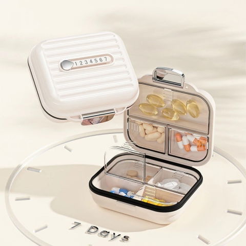 Cutie medicamente, bej, 7 compartimente, portabila si compacta, 7.8x7.2x3.5 cm, ideala pentru uzul cotidian [2]