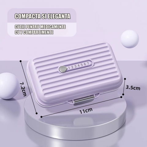 Cutie medicamente, mov, 7 compartimente, portabila si compacta, 11x7.2x3.5 cm, ideala pentru uzul cotidian [1]