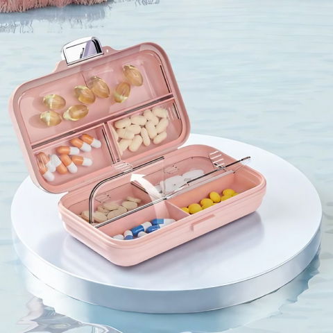 Cutie medicamente, roz, 7 compartimente, portabila si compacta, 11x7.2x3.5 cm, ideala pentru uzul cotidian [2]