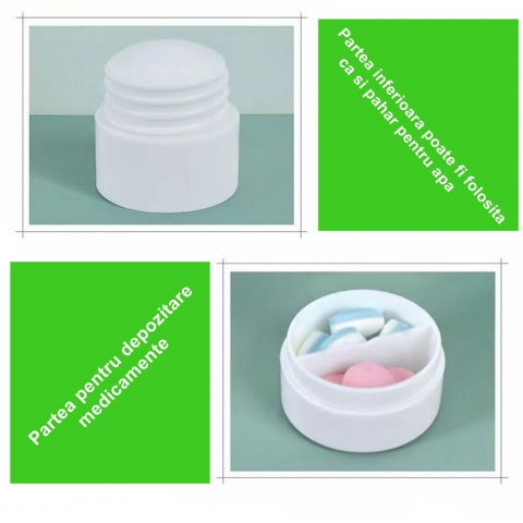 Cutie pastile multifunctionala, 4 in 1, pahar apa, taiere, sfaramare, depozitare, compact, abs cu lama din inox, alb, 8.7x6.2x4.1 cm [2]