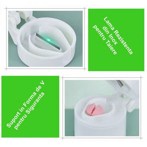 Cutie pastile multifunctionala, 4 in 1, pahar apa, taiere, sfaramare, depozitare, compact, abs cu lama din inox, alb, 8.7x6.2x4.1 cm [1]