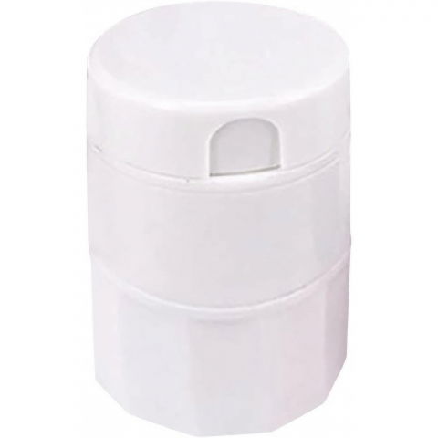 Caserole, genți termice și organizatoare pastile - Cutie pastile multifunctionala, 4 in 1, pahar apa, taiere, sfaramare, depozitare, compact, abs cu lama din inox, alb, 8.7x6.2x4.1 cm