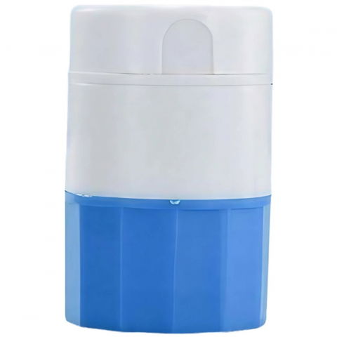 Caserole, genți termice și organizatoare pastile - Cutie pastile multifunctionala, 4 in 1, pahar apa, taiere, sfaramare, depozitare, compact, abs cu lama din inox, alb/albastru, 8.7x6.2x4.1 cm