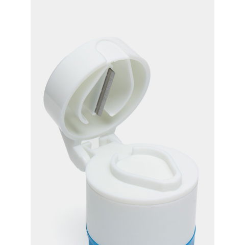 Cutie pastile multifunctionala, 4 in 1, pahar apa, taiere, sfaramare, depozitare, compact, abs cu lama din inox, alb/albastru, 8.7x6.2x4.1 cm [4]