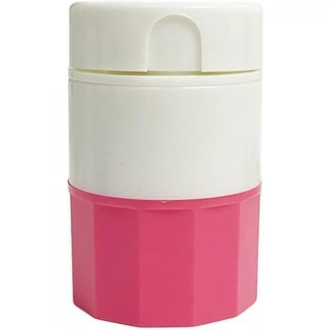 Caserole, genți termice și organizatoare pastile - Cutie pastile multifunctionala, 4 in 1, pahar apa, taiere, sfaramare, depozitare, compact, abs cu lama din inox, alb/roz, 8.7x6.2x4.1 cm