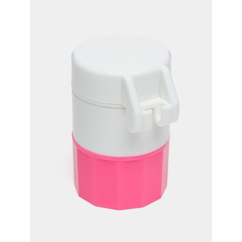 Cutie pastile multifunctionala, 4 in 1, pahar apa, taiere, sfaramare, depozitare, compact, abs cu lama din inox, alb/roz, 8.7x6.2x4.1 cm [1]