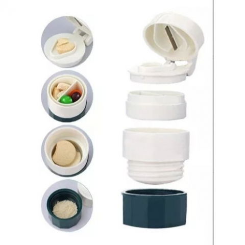 Cutie pastile multifunctionala, 4 in 1, pahar apa, taiere, sfaramare, depozitare, compact, abs cu lama din inox, alb/verde, 8.7x6.2x4.1 cm [6]