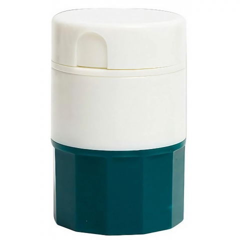 Caserole, genți termice și organizatoare pastile - Cutie pastile multifunctionala, 4 in 1, pahar apa, taiere, sfaramare, depozitare, compact, abs cu lama din inox, alb/verde, 8.7x6.2x4.1 cm