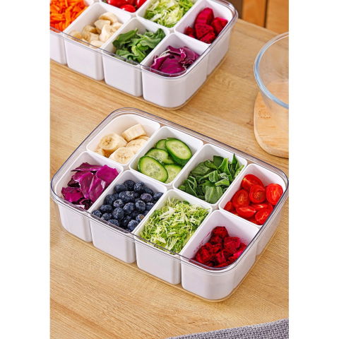 Cutie pentru depozitare alimente, 8 compartimente cu capac, material pet+pp, 29 x 20 x 9 cm, alb/transparent [5]