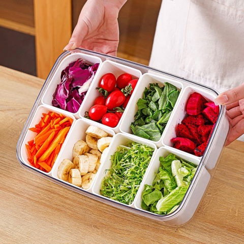 Cutie pentru depozitare alimente, 8 compartimente cu capac, material pet+pp, 29 x 20 x 9 cm, alb/transparent [8]