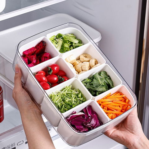 Cutie pentru depozitare alimente, 8 compartimente cu capac, material pet+pp, 29 x 20 x 9 cm, alb/transparent [9]