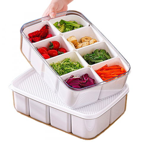 Recipiente pentru condimente si uleiuri - Cutie pentru depozitare alimente, 8 compartimente cu capac, material pet+pp, 29 x 20 x 9 cm, alb/transparent