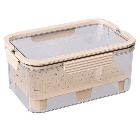 Recipiente pentru alimente de baza, gustari si cereale - Cutie pentru depozitare alimente, de uz casnic, 2 compartimente, zona pentru gheata, mentinere fresh, cu maner, material pet, 23x15x10.8 cm, bej