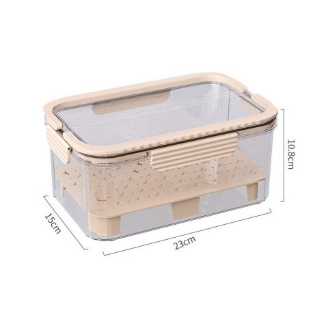 Cutie pentru depozitare alimente, de uz casnic, 2 compartimente, zona pentru gheata, mentinere fresh, cu maner, material pet, 23x15x10.8 cm, bej [16]