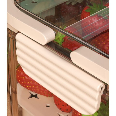 Cutie pentru depozitare alimente, de uz casnic, 2 compartimente, zona pentru gheata, mentinere fresh, cu maner, material pet, 23x15x10.8 cm, bej [15]