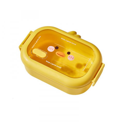 Caserole, genți termice și organizatoare pastile - Cutie pentru pranz sau gustari, cu doua compartimente, model ratusca, pentru copii si adulti, etansare, pp, perfect pentru scoala si birou, 1000 ml, 22.5x14.5x8 cm, galben