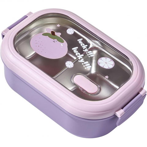Cutie pentru pranz sau gustari, cu doua compartimente, pentru copii si adulti, etansare, pp, perfect pentru scoala si birou, 1000 ml, 22.5x14.5x8 cm, mov [5]