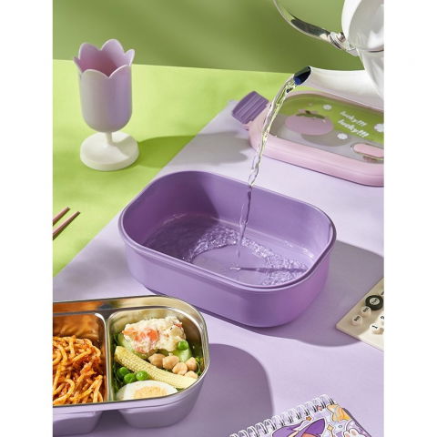 Cutie pentru pranz sau gustari, cu doua compartimente, pentru copii si adulti, etansare, pp, perfect pentru scoala si birou, 1000 ml, 22.5x14.5x8 cm, mov [9]