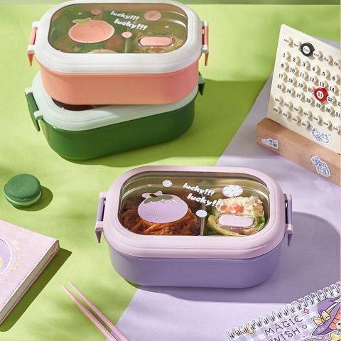 Cutie pentru pranz sau gustari, cu doua compartimente, pentru copii si adulti, etansare, pp, perfect pentru scoala si birou, 1000 ml, 22.5x14.5x8 cm, mov [10]