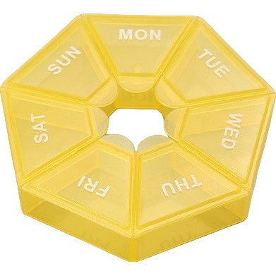 Caserole, genți termice și organizatoare pastile - Cutie separator medicamente cu zilele saptamanii, plastic, 7 compartimente, galben