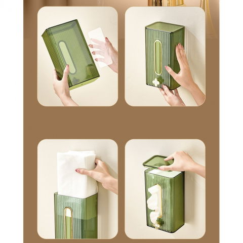 Cutie suport servetele eleganta  cu montare pe perete sau dulap, material plastic dur, 21.3 x 8.7 x 12 cm, verde [1]