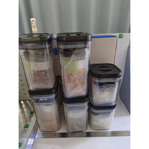 Cutii de depozitare alimente, set din 12 cutii de tip container, recipiente pentru cereale in bucatarie,  transparente cu capac negru [1]