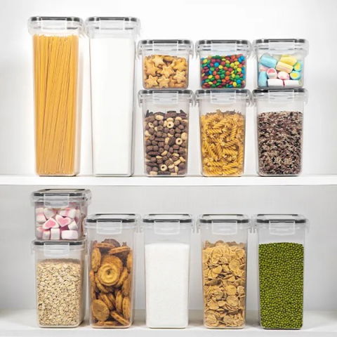 Cutii de depozitare alimente, set din 14 cutii pentru condimente, cereale, cutii pentru bucatarie, din plastic pp, cutii alimentare, diferite dimensiuni, transparente [1]