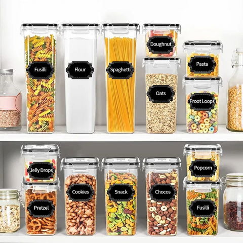 Cutii de depozitare alimente, set din 16 cutii pentru condimente, cereale, cutii pentru bucatarie, din plastic pp, cutii alimentare, diferite dimensiuni, transparente [1]