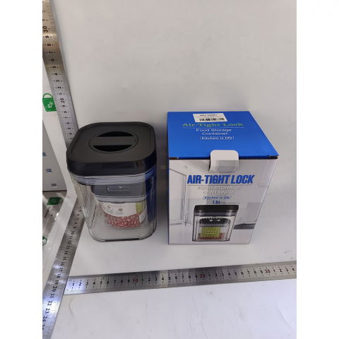 Cutii de depozitare alimente, set din 2 cutii de tip container de 0.5 si 1.3 l, recipiente pentru cereale in bucatarie, transparente cu capac negru [1]
