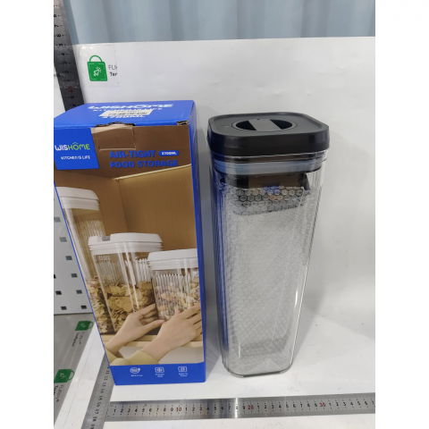 Cutii de depozitare alimente, set din 2 cutii de tip container de 1.9 si 3.7 l, recipiente pentru cereale in bucatarie, transparente cu capac negru [1]