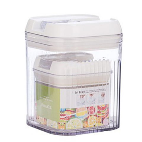 Seturi pentru organizarea cămării - Cutii de depozitare alimente, set din 2 cutii de tip container, recipiente pentru cereale in bucatarie, 0.5 l-10x10.5 cm, 1.3 l-12.5x12.5x16.5 cm, transparente cu capac alb