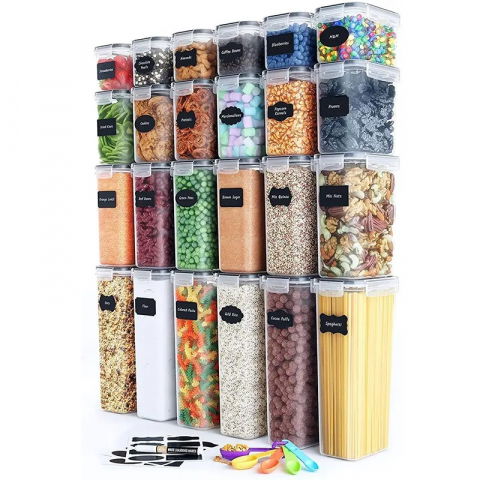 Seturi pentru organizarea cămării - Cutii de depozitare alimente, set din 24 cutii pentru condimente, cereale, cutii pentru bucatarie, din plastic pp, cutii alimentare, diferite dimensiuni, transparente