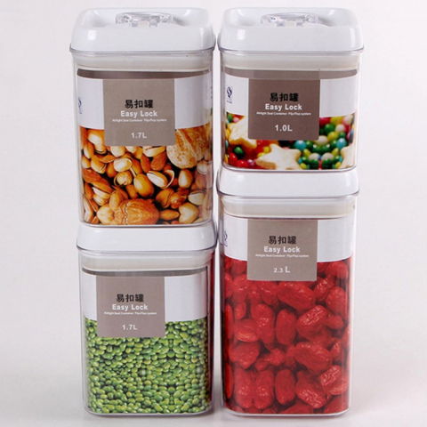 Recipiente pentru condimente si uleiuri - Cutii de depozitare alimente, set din 4 cutii pentru condimente in bucatarie, cutii de tip container, diferite dimensiuni, cu capac ermetic, din plastic pp, transparent