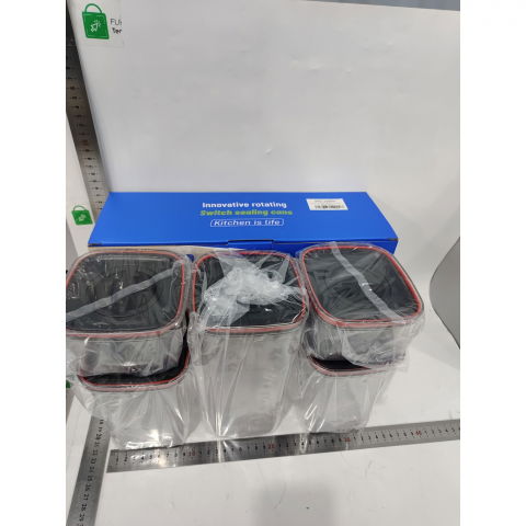 Cutii de depozitare alimente, set din 5 cuti de tip container, recipiente pentru cereale in bucatarie,  transparente cu capac negru [3]