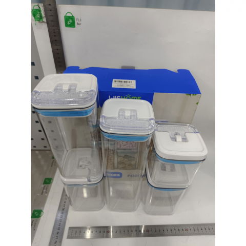 Cutii de depozitare alimente, set din 5 cutii de tip container, 1x0.5 l, 2x0.8 l, 1x1.2 l, 1x1.9 l, recipiente pentru cereale in bucatarie,  transparente cu capac albastru-alb [3]