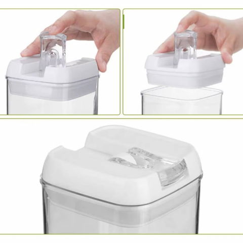 Cutii de depozitare alimente, set din 5 cutii pentru condimente, volumetrie 0.5l, 0.8l, 1.2l, 1.9l, transparente cu capac alb [2]