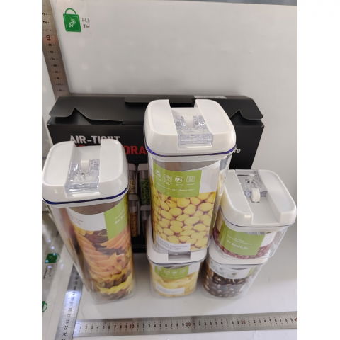 Cutii de depozitare alimente, set din 5 cutii pentru condimente, volumetrie 0.5l, 0.8l, 1.2l, 1.9l, transparente cu capac alb [4]